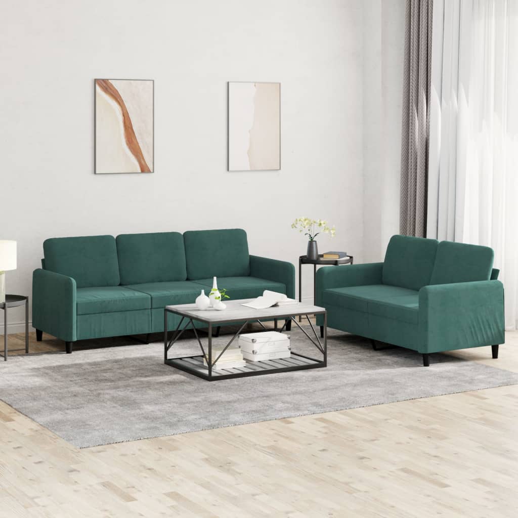 Set Di Divani 2 Pz Verde Scuro In Velluto - Image 4