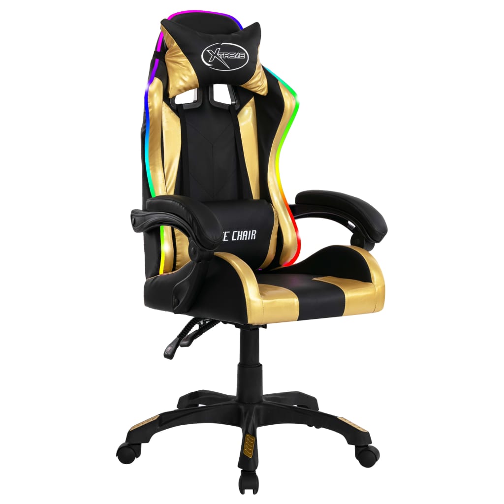 Sedia Da Gaming Con Luci A Led Rgb Oro E Nera In Similpelle