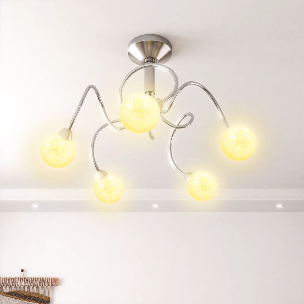 Lampada Soffitto Con Paralumi Tondi In Vetro Per 5 Luci Led g9 - Image 6