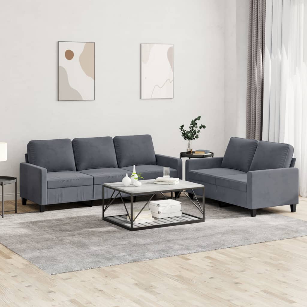 Set Di Divani 2 Pz Con Cuscini Grigio Scuro In Velluto - Image 4
