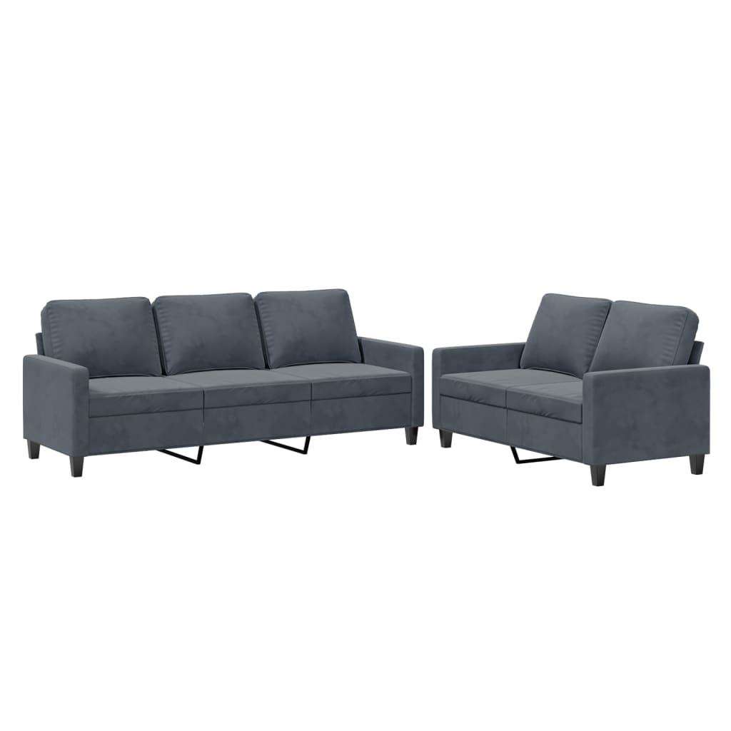 Set Di Divani 2 Pz Con Cuscini Grigio Scuro In Velluto - Image 6