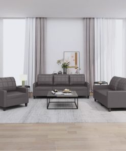 Set Di Divani 3 Pz Con Cuscini Grigio In Similpelle