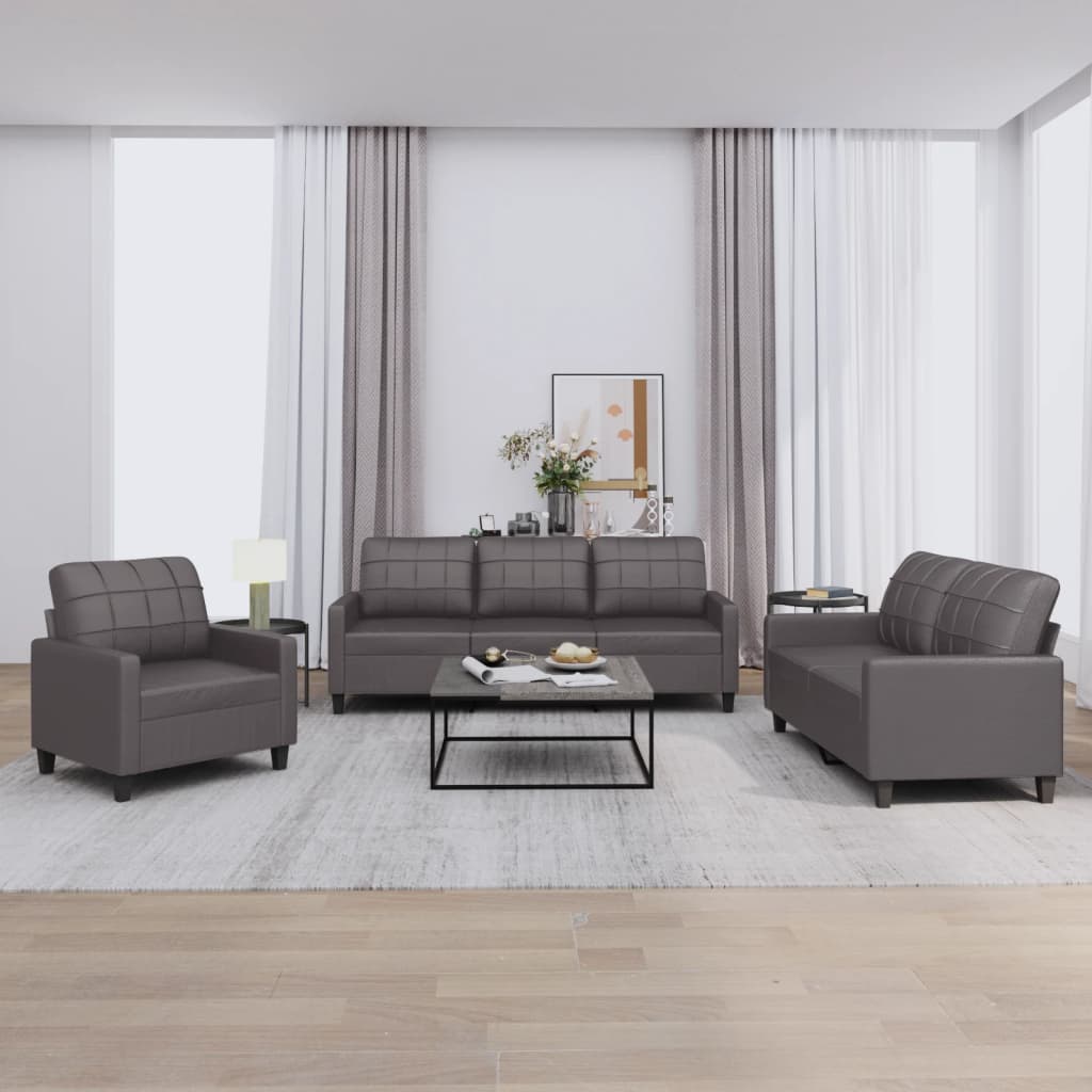 Set Di Divani 3 Pz Con Cuscini Grigio In Similpelle