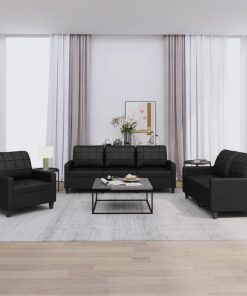 Set Di Divani 3 Pz Con Cuscini Nero In Similpelle