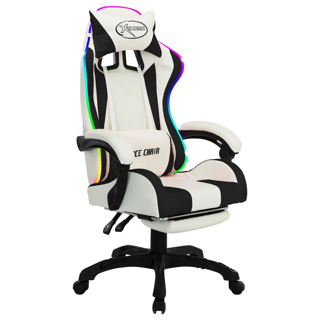 Sedia Da Gaming Con Luci A Led Rgb Nera E Bianca In Similpelle - Image 2