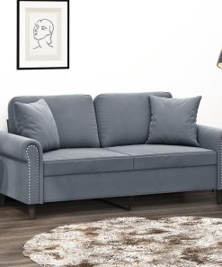 Divano A 2 Posti Con Cuscini Grigio Scuro 140 Cm In Velluto