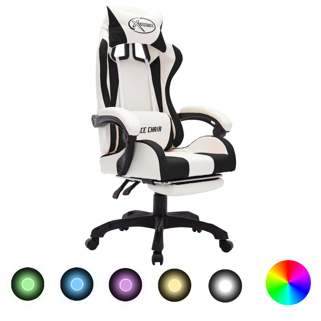 Sedia Da Gaming Con Luci A Led Rgb Nera E Bianca In Similpelle - Image 4