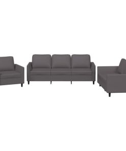 Set Di Divani 3 Pz Con Cuscini Grigio In Similpelle