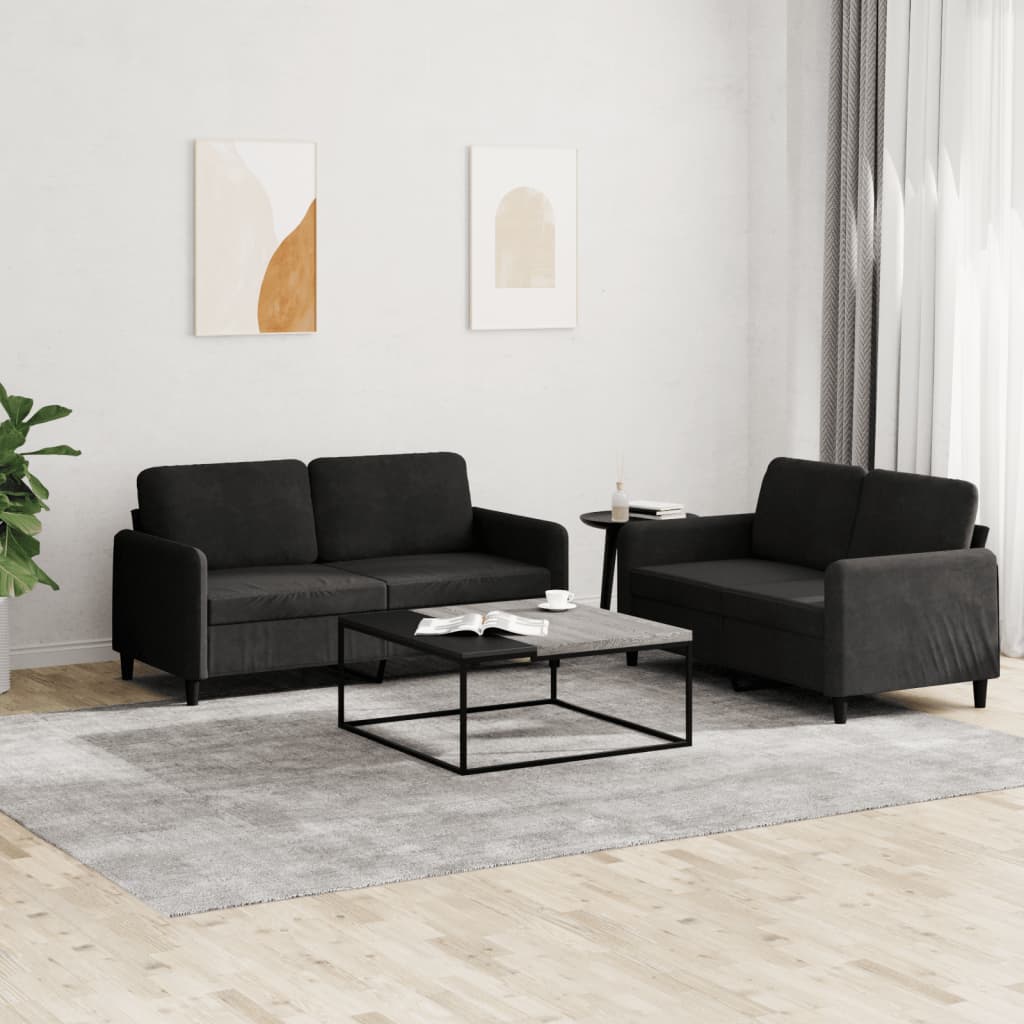 Set Di Divani 2 Pz Nero In Velluto - Image 4