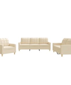 Set Di Divani 3 Pz Con Cuscini Crema In Tessuto