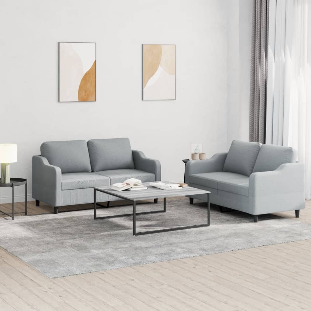 Set Di Divani 2 Pz Con Cuscini Grigio Chiaro In Tessuto - Image 2