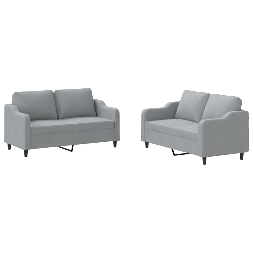 Set Di Divani 2 Pz Con Cuscini Grigio Chiaro In Tessuto - Image 4