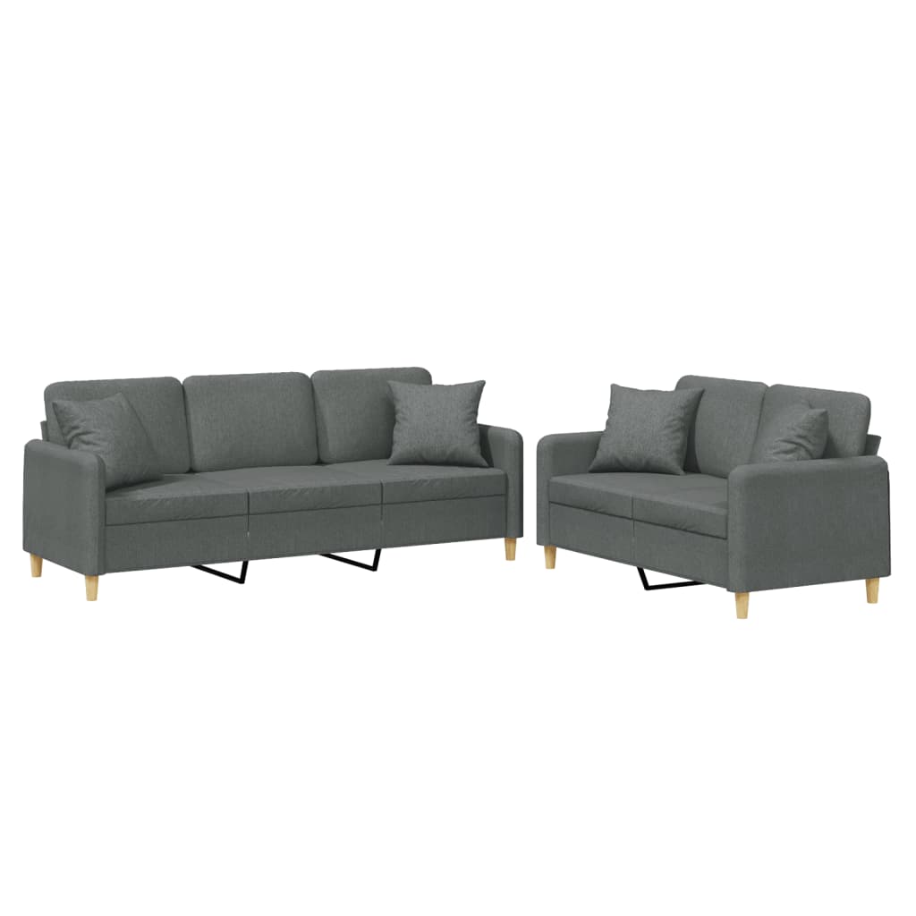 Set Di Divani 2 Pz Con Cuscini Grigio Scuro In Tessuto