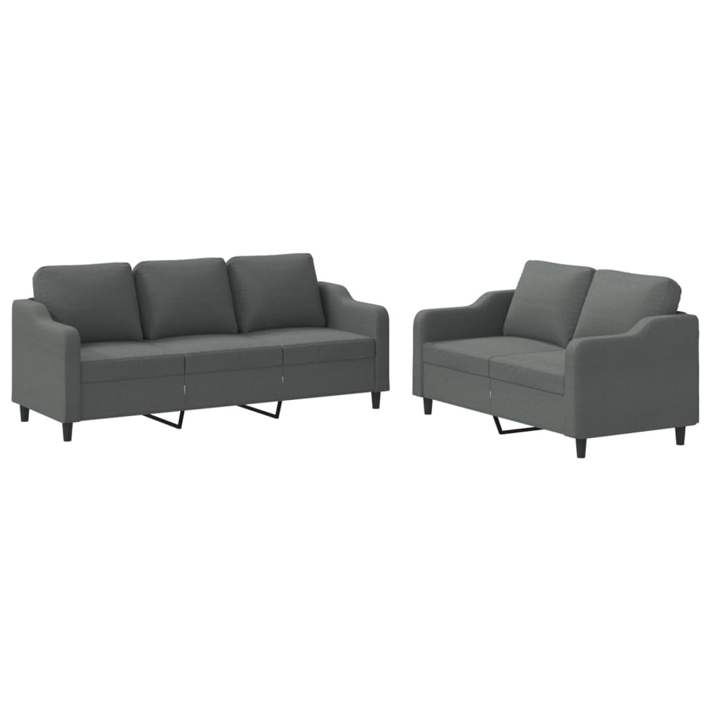 Set Di Divani 2 Pz Con Cuscini Grigio Scuro In Tessuto - Image 5