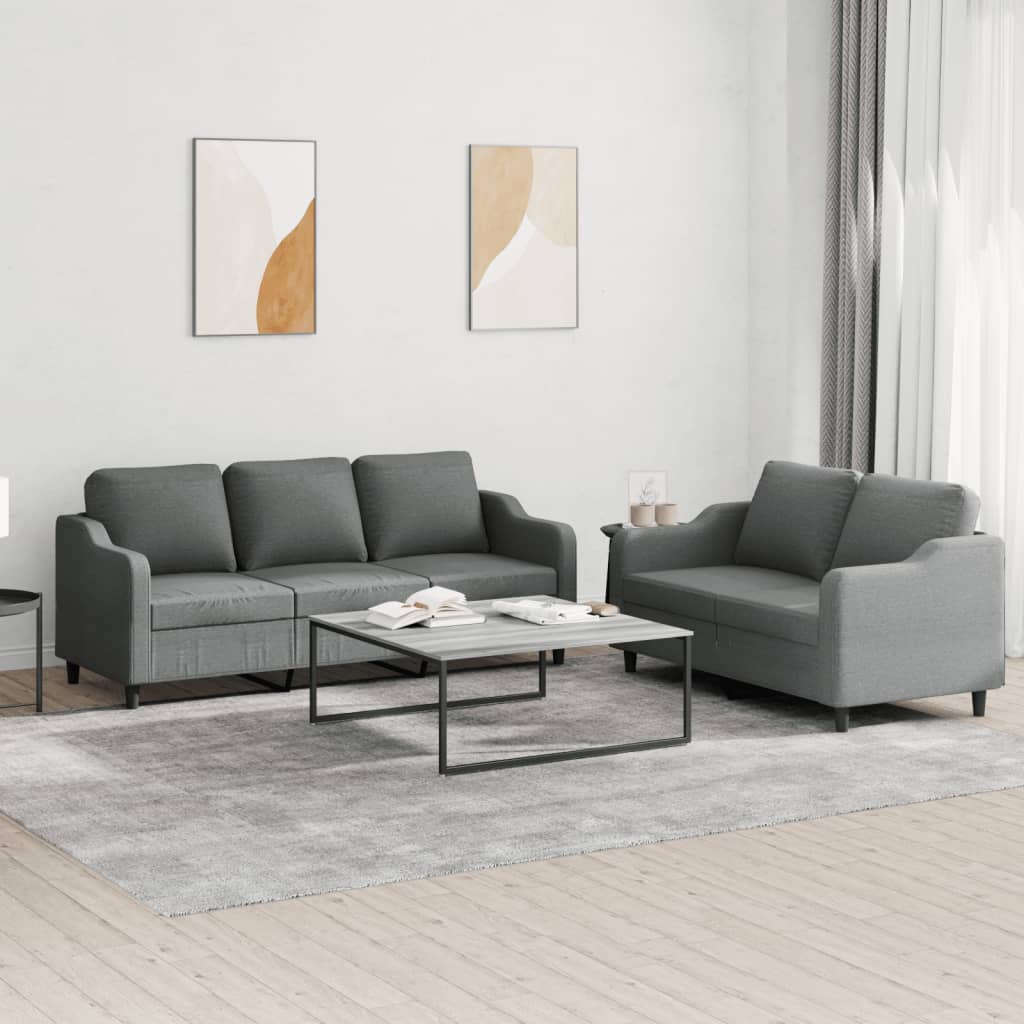 Set Di Divani 2 Pz Con Cuscini Grigio Scuro In Tessuto