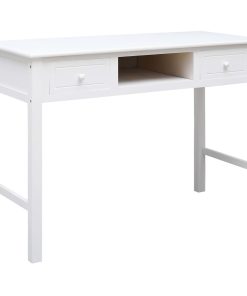 Scrivania Bianca 108x45x76 Cm In Legno Massello Di Paulownia