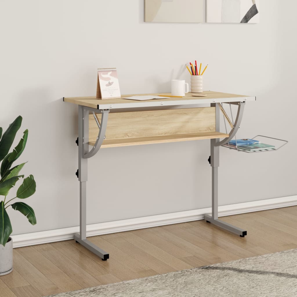 Scrivania Sonoma E Grigio 110x53x(58-87) Cm Multistrato Acciaio