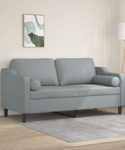 Divano A 2 Posti Con Cuscini Grigio Chiaro 140 Cm In Tessuto