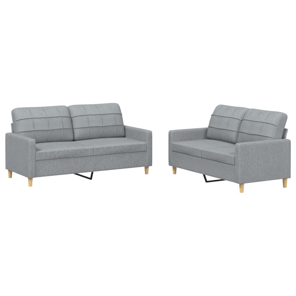 Set Di Divani 2 Pz Con Cuscini Grigio Chiaro In Tessuto - Image 5