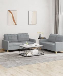 Set Di Divani 2 Pz Con Cuscini Grigio Chiaro In Tessuto