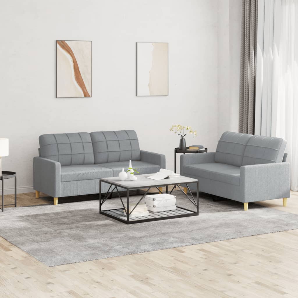 Set Di Divani 2 Pz Con Cuscini Grigio Chiaro In Tessuto
