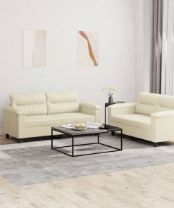 Set Di Divani 2 Pz Con Cuscini Crema In Similpelle