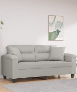 Divano 2 Posti Cuscini Grigio Chiaro 140 Cm Tessuto Microfibra