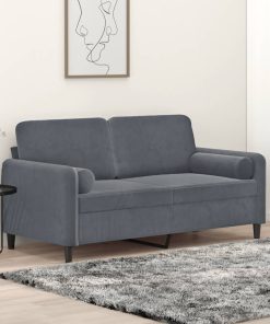 Divano A 2 Posti Con Cuscini Grigio Scuro 140 Cm In Velluto