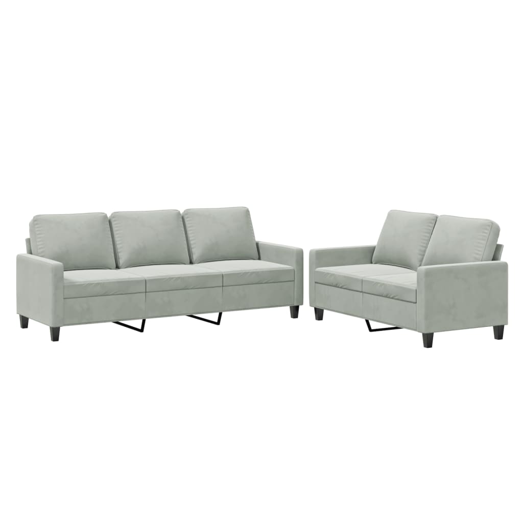 Set Di Divani 2 Pz Con Cuscini Grigio Chiaro In Velluto