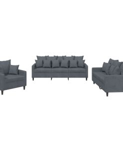 Set Di Divani 3 Pz Con Cuscini Grigio Scuro In Velluto