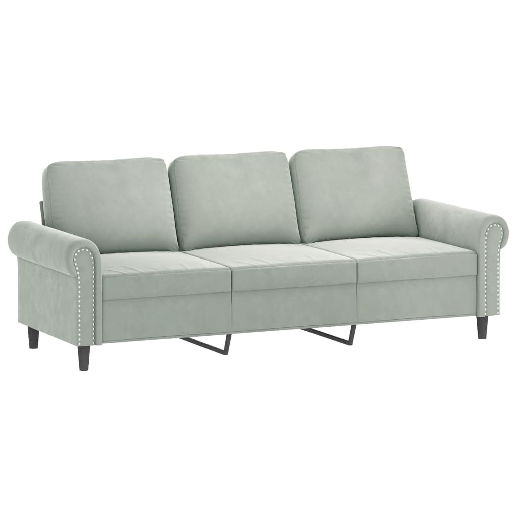 Set Di Divani 3 Pz Con Cuscini Grigio Chiaro In Velluto - Image 4