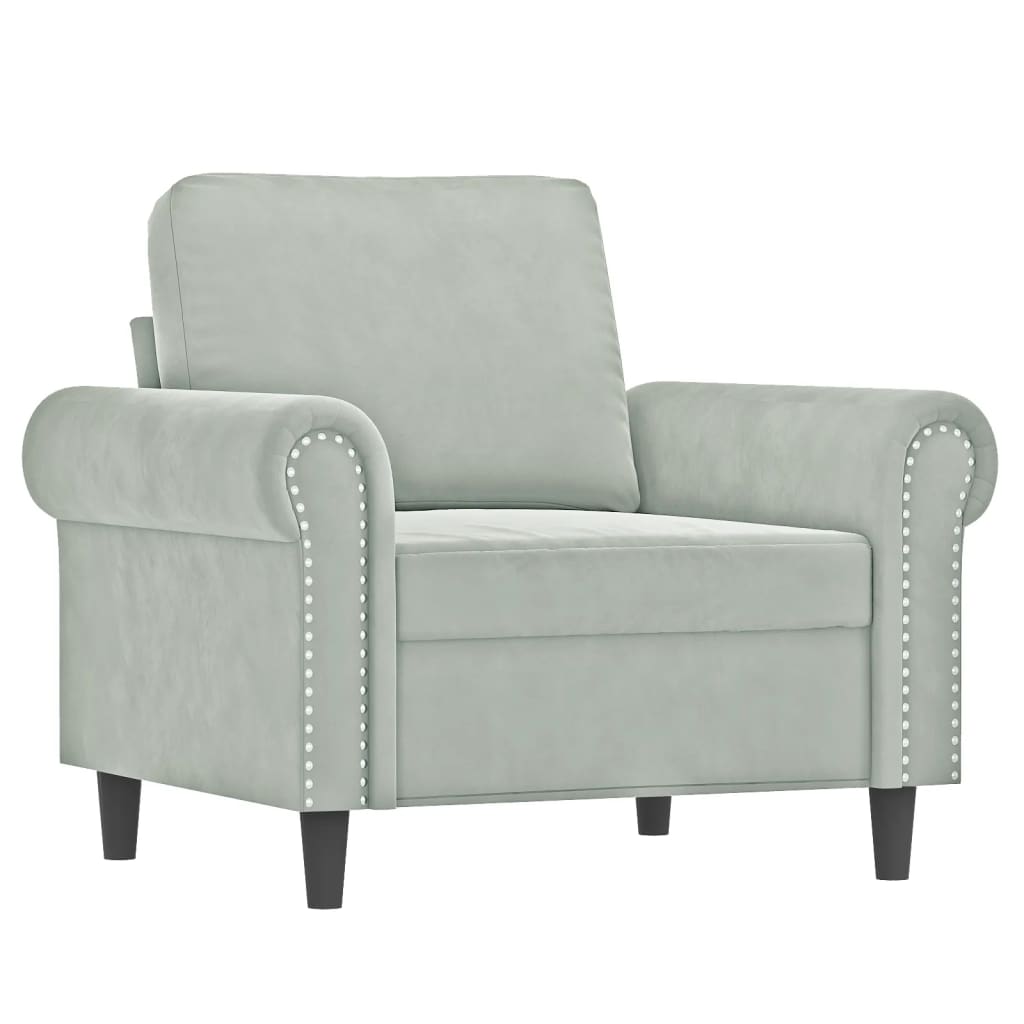 Set Di Divani 3 Pz Con Cuscini Grigio Chiaro In Velluto - Image 6