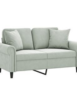 Divano A 2 Posti Con Cuscini Grigio Chiaro 120 Cm In Velluto