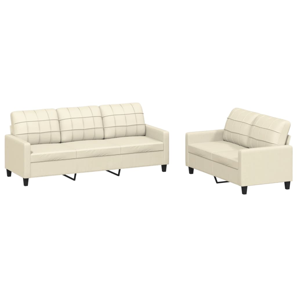 Set Di Divani 2 Pz Con Cuscini Crema In Similpelle