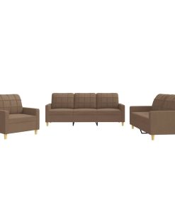 Set Di Divani 3 Pz Con Cuscini Marrone In Tessuto