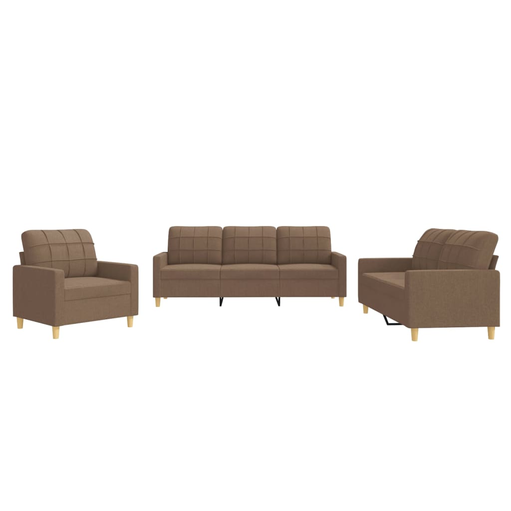 Set Di Divani 3 Pz Con Cuscini Marrone In Tessuto