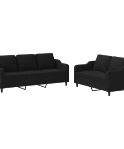 Set Di Divani 2 Pz Con Cuscini Nero In Tessuto