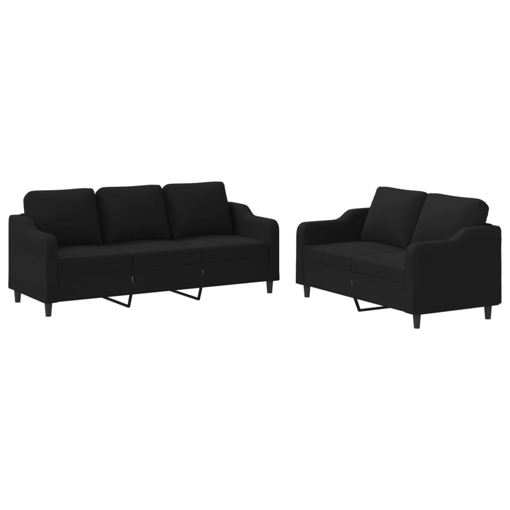 Set Di Divani 2 Pz Con Cuscini Nero In Tessuto