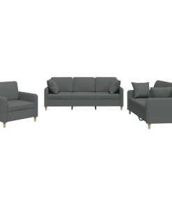 Set Di Divani 3 Pz Con Cuscini Grigio Scuro In Tessuto