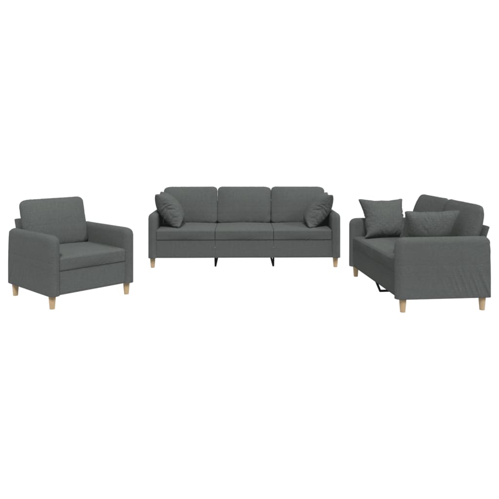 Set Di Divani 3 Pz Con Cuscini Grigio Scuro In Tessuto