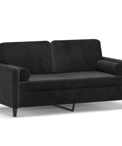 Divano A 2 Posti Con Cuscini Nero 140 Cm In Velluto