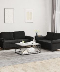 Set Di Divani 2 Pz Con Cuscini Nero In Velluto