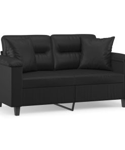 Divano A 2 Posti Con Cuscini Nero 120 Cm In Similpelle