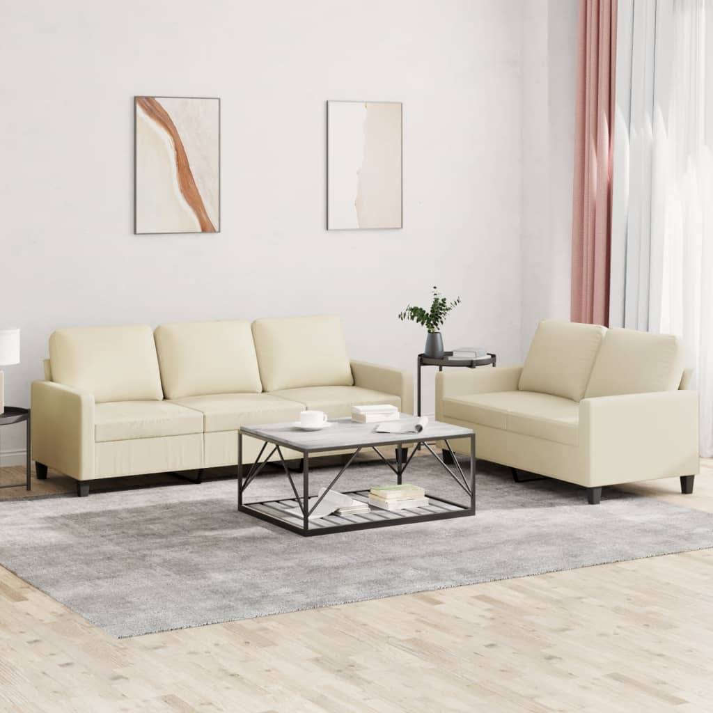 Set Di Divani 2 Pz Con Cuscini Crema In Similpelle