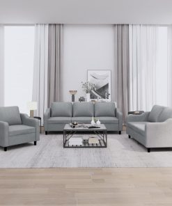 Set Di Divani 3 Pz Con Cuscini Grigio Chiaro In Tessuto
