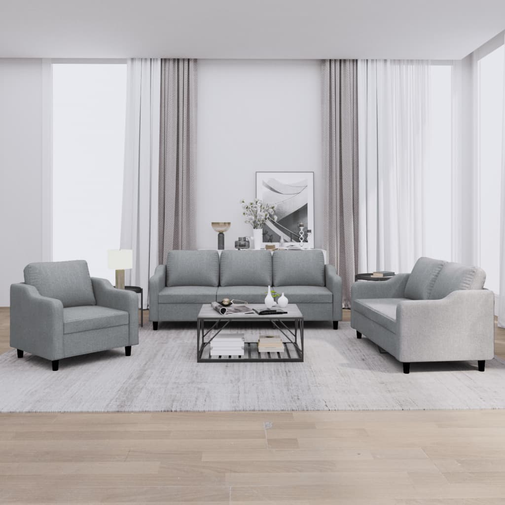 Set Di Divani 3 Pz Con Cuscini Grigio Chiaro In Tessuto