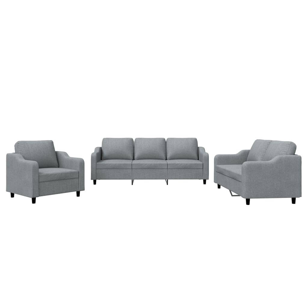 Set Di Divani 3 Pz Con Cuscini Grigio Chiaro In Tessuto - Image 4