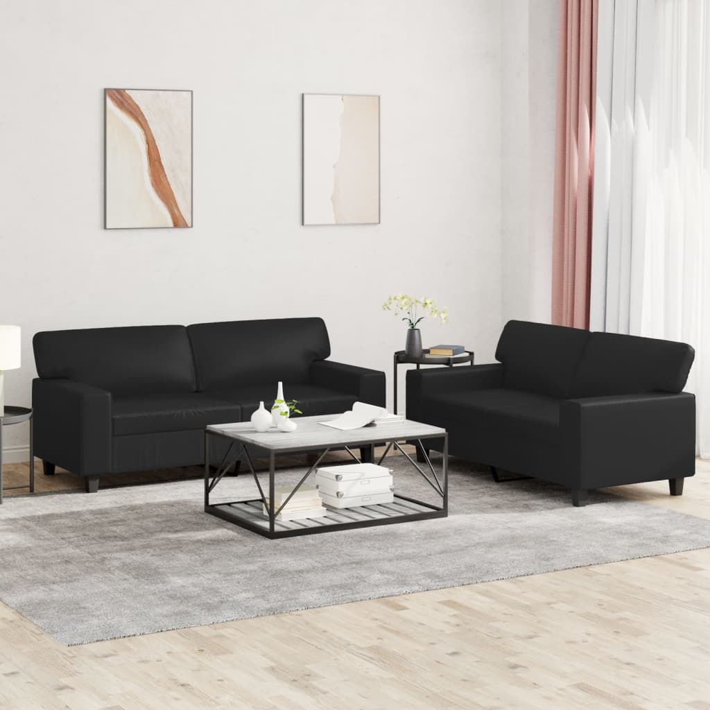 Set Di Divani 2 Pz Nero In Similpelle