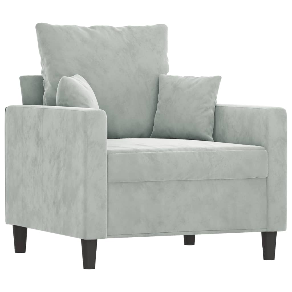 Set Di Divani 3 Pz Con Cuscini Grigio Chiaro In Velluto - Image 3