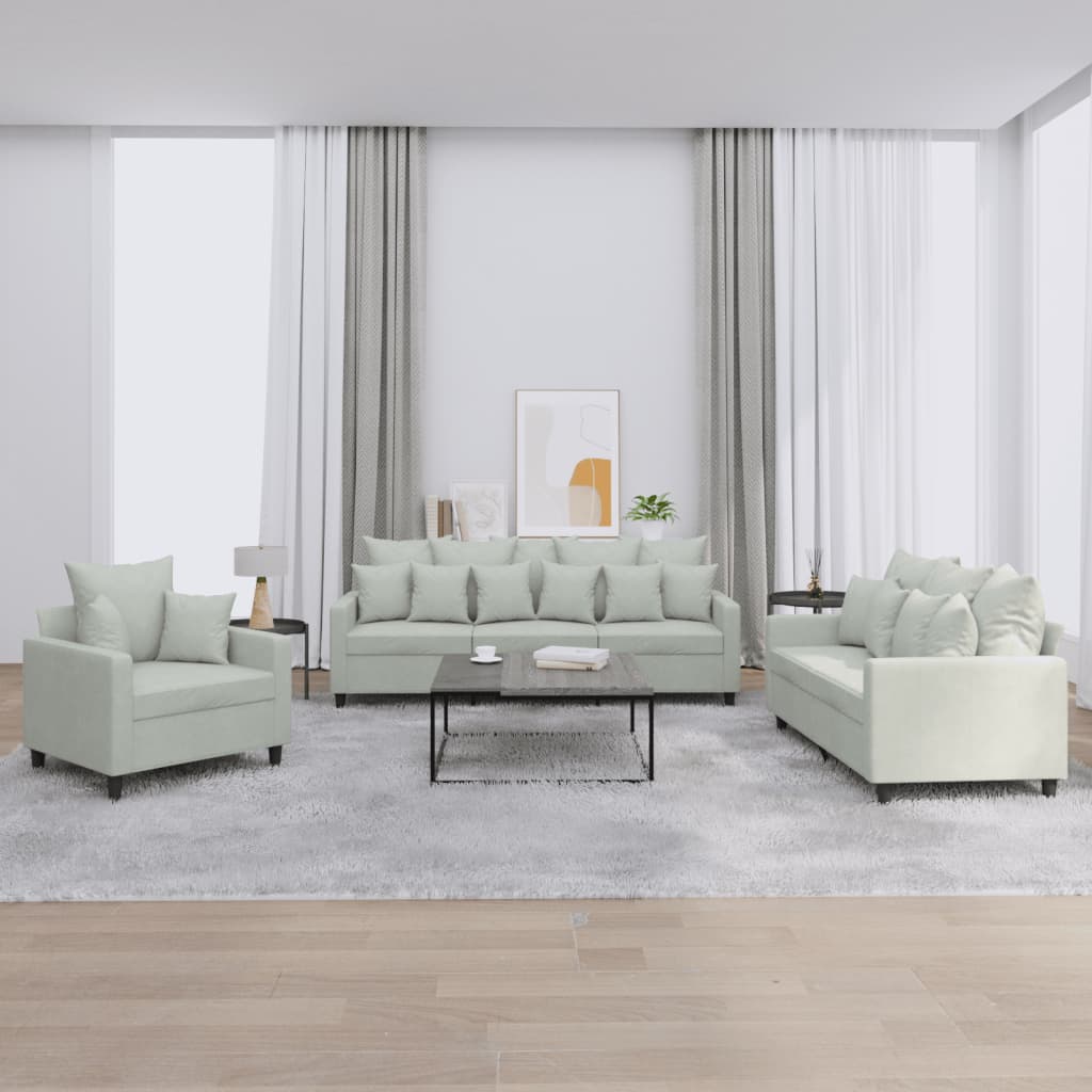 Set Di Divani 3 Pz Con Cuscini Grigio Chiaro In Velluto - Image 5